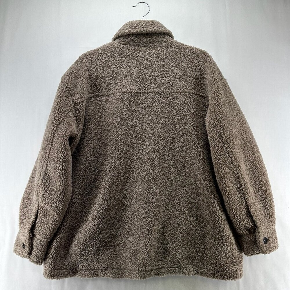 Calvin Klein Sherpa Jacket Womens Size M Deep Pile Fleece Utility Shacket Brown - Picture 3 of 12